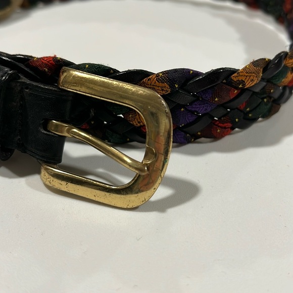 Vintage - leather and silk like woven belt, brass hardware‎ main image 7